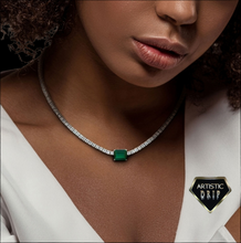 Load image into Gallery viewer, Lab created Tennis necklace with Gemstones dripped in Sterling Silver