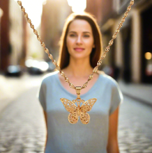 Load image into Gallery viewer, Gold Butterfly Pendant W/ Water Wave Chain