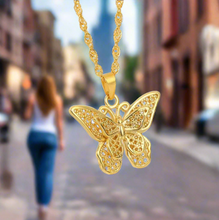 Load image into Gallery viewer, Gold Butterfly Pendant W/ Water Wave Chain