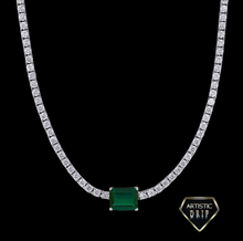 Load image into Gallery viewer, Lab created Tennis necklace with Gemstones dripped in Sterling Silver