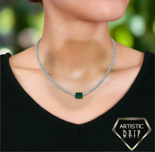 Load image into Gallery viewer, Lab created Tennis necklace with Gemstones dripped in Sterling Silver