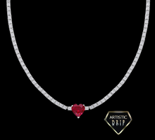 Load image into Gallery viewer, Lab created Tennis necklace with Gemstones dripped in Sterling Silver