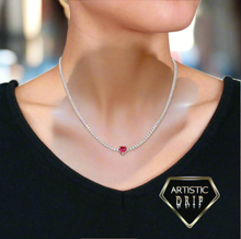 Load image into Gallery viewer, Lab created Tennis necklace with Gemstones dripped in Sterling Silver