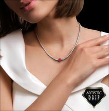 Load image into Gallery viewer, Lab created Tennis necklace with Gemstones dripped in Sterling Silver