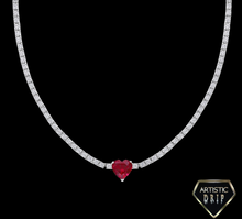 Load image into Gallery viewer, Lab created Tennis necklace with Gemstones dripped in Sterling Silver