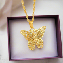 Load image into Gallery viewer, Gold Butterfly Pendant W/ Water Wave Chain