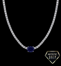 Load image into Gallery viewer, Lab created Tennis necklace with Gemstones dripped in Sterling Silver