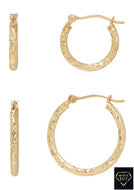 14K Yellow Gold Diamond-Cut Hoop Set