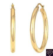 14K Gold Hoop Earrings - 3mm x 30mm