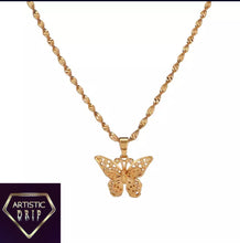 Load image into Gallery viewer, Gold Butterfly Pendant W/ Water Wave Chain