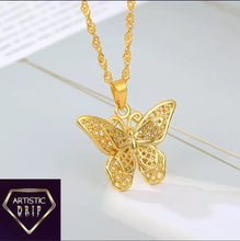 Load image into Gallery viewer, Gold Butterfly Pendant W/ Water Wave Chain