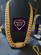 14k Gold plated cuban link chain w/ iced out buckle