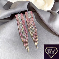 Pink Rhinestone Tassle Earrings