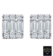 Load image into Gallery viewer, Baguette and Round Diamond Earrings in 14K White Gold