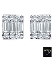 Baguette and Round Diamond Earrings in 14K White Gold