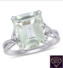Load image into Gallery viewer, Emerald-Cut Prasiolite Quartz and White Topaz Cocktail Ring in Sterling Silver
