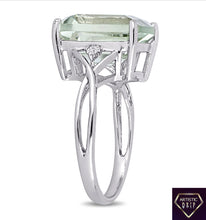 Load image into Gallery viewer, Emerald-Cut Prasiolite Quartz and White Topaz Cocktail Ring in Sterling Silver