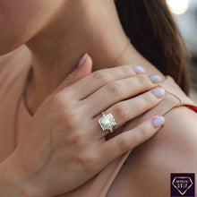 Load image into Gallery viewer, Emerald-Cut Prasiolite Quartz and White Topaz Cocktail Ring in Sterling Silver
