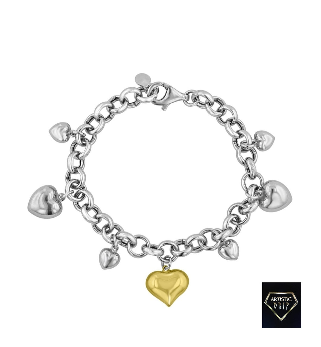 Sterling Silver Bracelet with 14k Gold Heart Charm