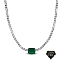 Load image into Gallery viewer, Lab created Tennis necklace with Gemstones dripped in Sterling Silver
