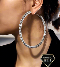 Load image into Gallery viewer, Rhinestone filled hoop earrings
