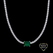 Load image into Gallery viewer, Lab created Tennis necklace with Gemstones dripped in Sterling Silver
