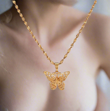 Load image into Gallery viewer, Gold Butterfly Pendant W/ Water Wave Chain
