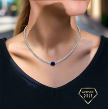 Load image into Gallery viewer, Lab created Tennis necklace with Gemstones dripped in Sterling Silver
