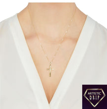 Load image into Gallery viewer, 14K Diamond-Accent Cross Pendant, 18&quot; Box Chain Included
