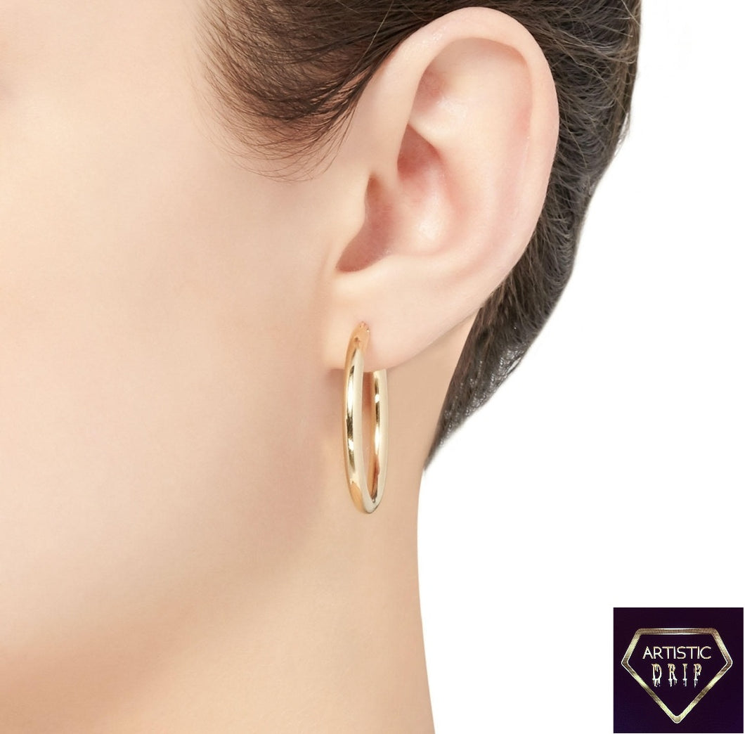 14K Gold Hoop Earrings - 3mm x 30mm