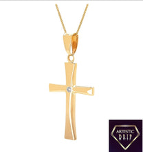 Load image into Gallery viewer, 14K Diamond-Accent Cross Pendant, 18&quot; Box Chain Included
