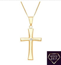 Load image into Gallery viewer, 14K Diamond-Accent Cross Pendant, 18&quot; Box Chain Included
