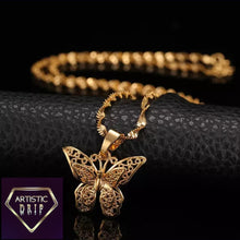 Load image into Gallery viewer, Gold Butterfly Pendant W/ Water Wave Chain
