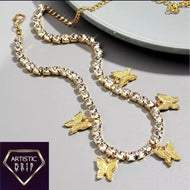 Diamond Tennis Chain Butterfly Anklet