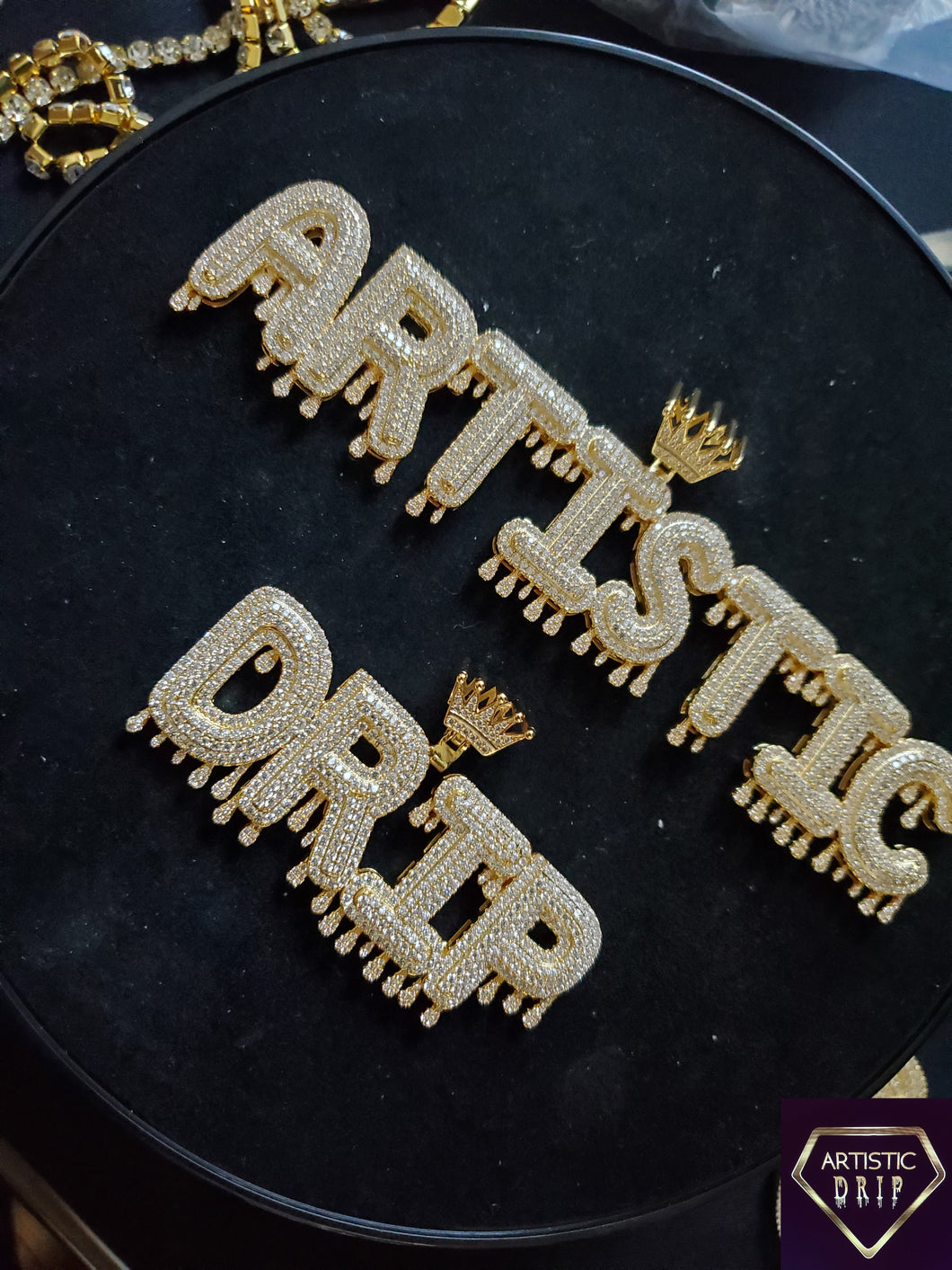 Iced Out Drippy Letter Style Name Pendants.