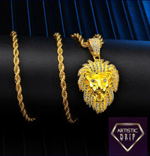 Load image into Gallery viewer, CZ Diamond studded Lions Head pendant
