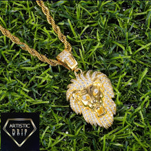 Load image into Gallery viewer, CZ Diamond studded Lions Head pendant
