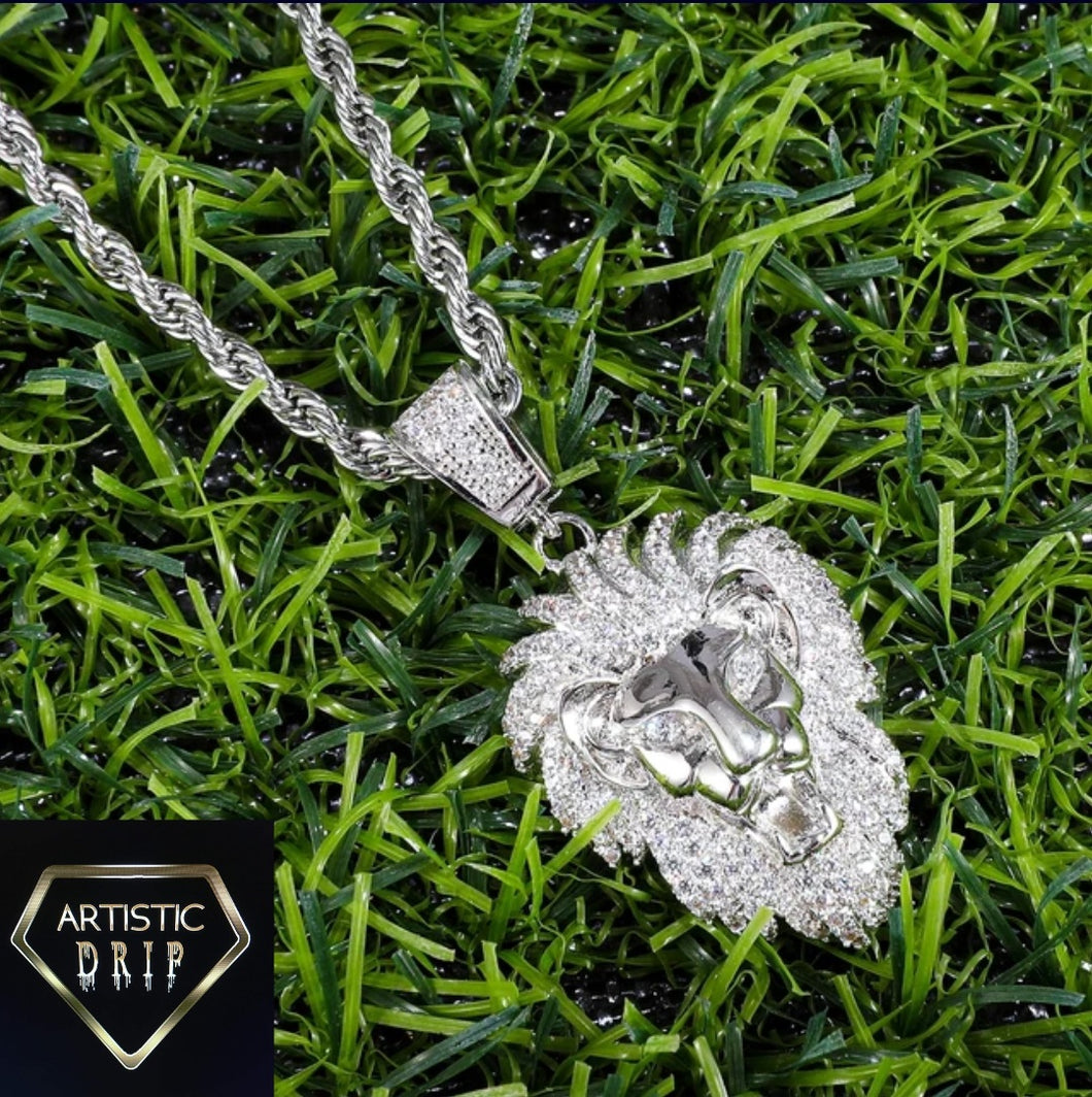 CZ Diamond studded Lions Head pendant