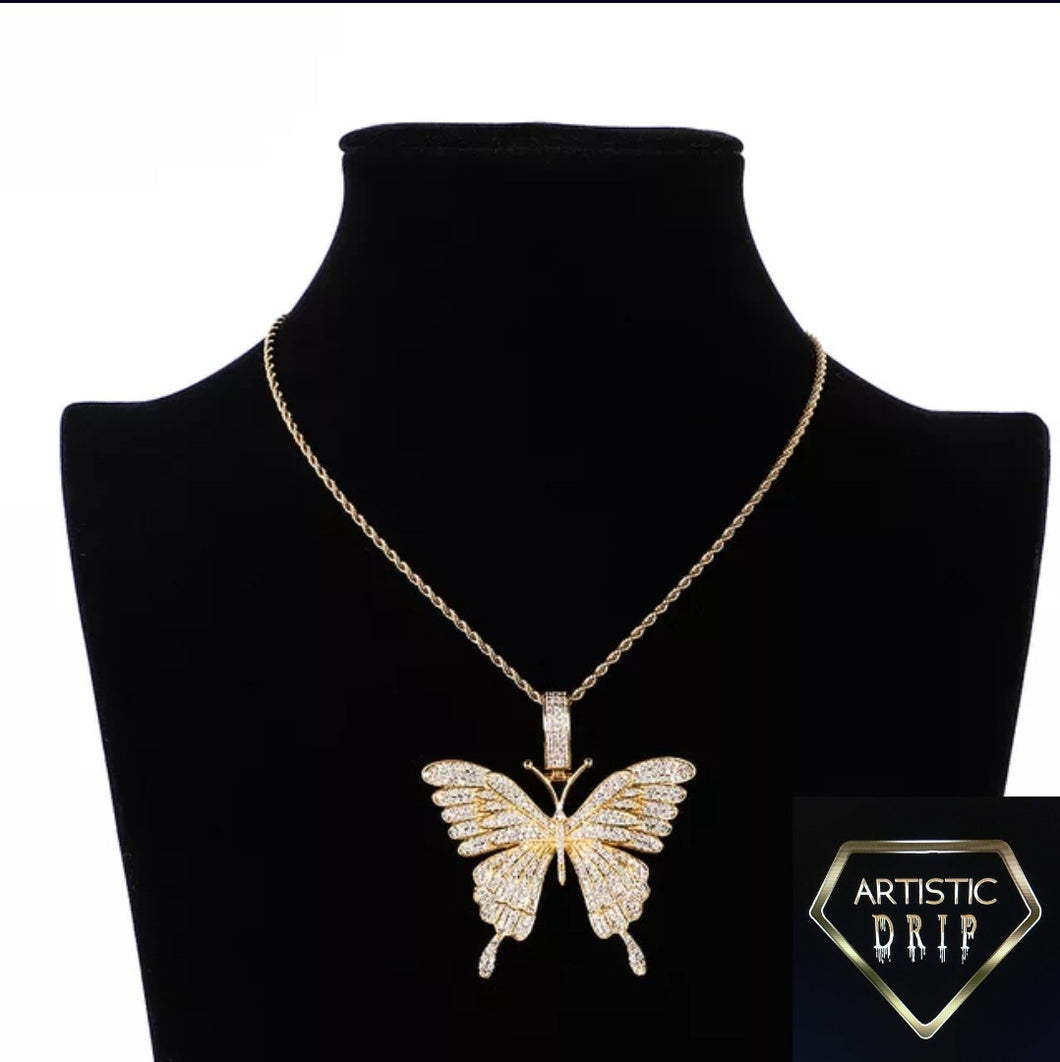 Iced Out Butterfly with Tennis Chain