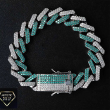 Load image into Gallery viewer, Two Tone Green Iced Out Cuban Link Bracelet
