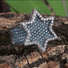 Load image into Gallery viewer, Iced Out Star Ring with Green Lab Diamonds
