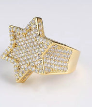 Load image into Gallery viewer, Iced Out Star Ring with Green Lab Diamonds
