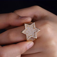 Load image into Gallery viewer, Iced Out Star Ring with Green Lab Diamonds
