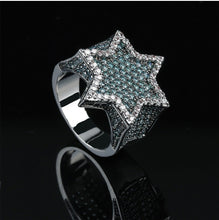 Load image into Gallery viewer, Iced Out Star Ring with Green Lab Diamonds
