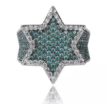 Load image into Gallery viewer, Iced Out Star Ring with Green Lab Diamonds
