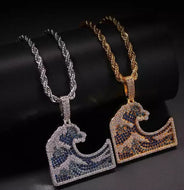Colorful Iced Out Wave Pendant