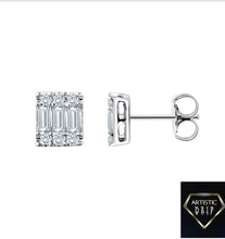 Load image into Gallery viewer, Baguette and Round Diamond Earrings in 14K White Gold
