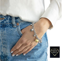 Load image into Gallery viewer, Sterling Silver Bracelet with 14k Gold Heart Charm
